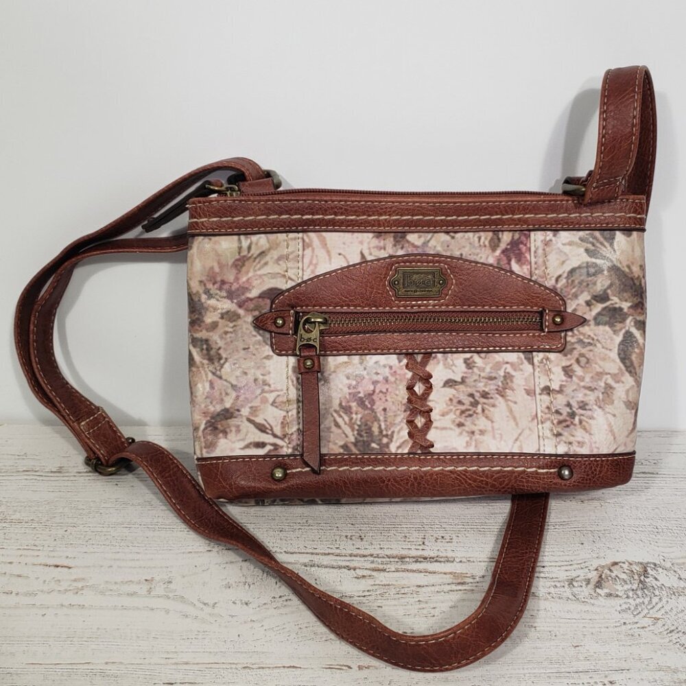 BOC Floral Vinyl Purse Crossbody Faux Leather trim and strap 9.5" X 7"